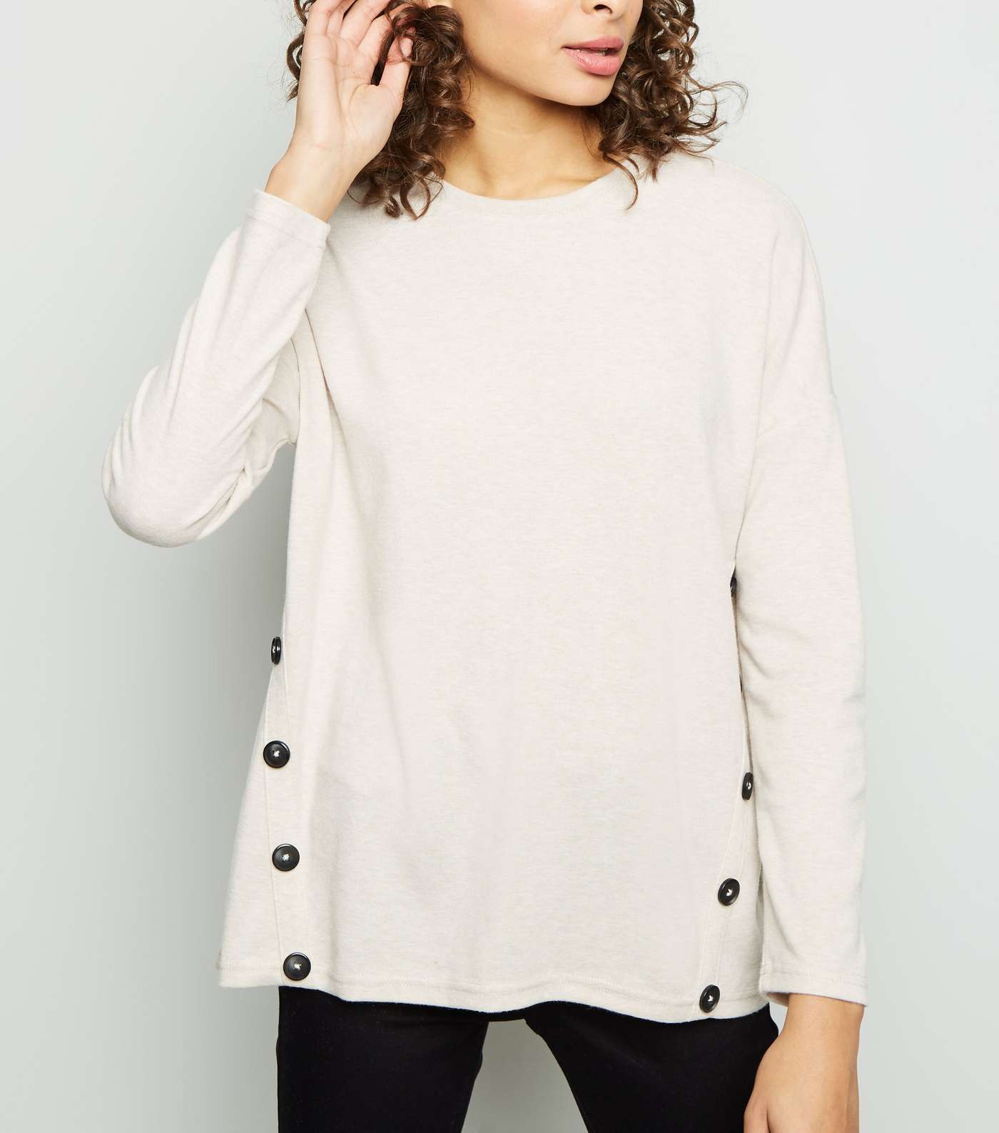 Cream Button Side Brushed Batwing Top