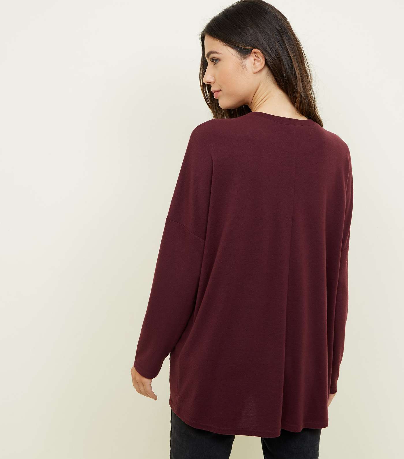 Burgundy Button Side Brushed Batwing Top Image 5