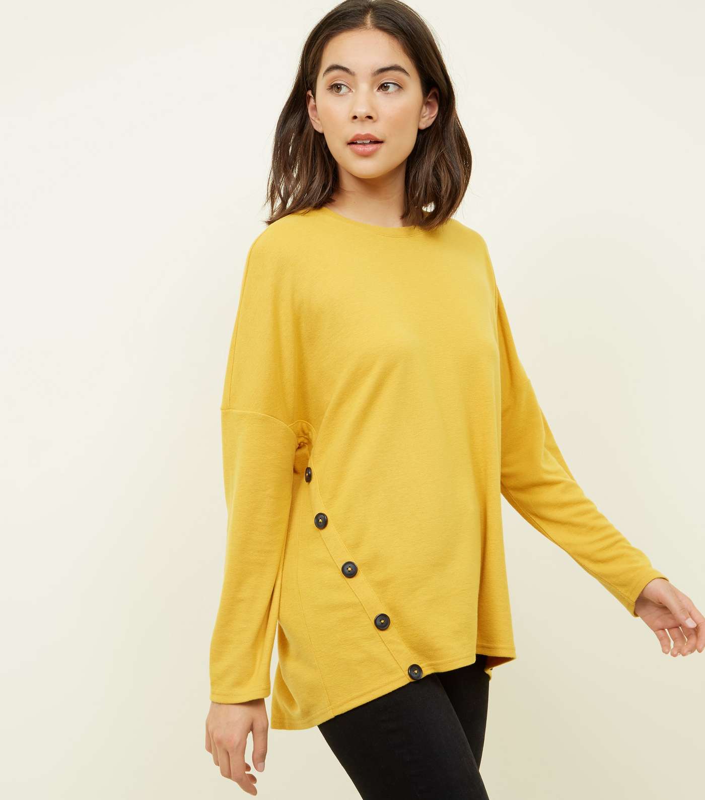 Mustard Button Side Brushed Batwing Top