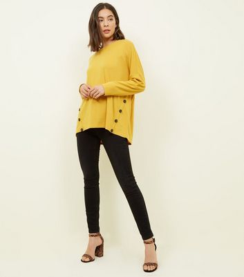 Mustard Button Side Brushed Batwing Top New Look