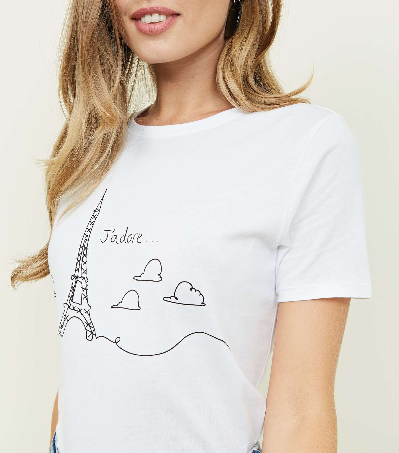 White J'Adore Paris Skyline Slogan T-Shirt Image 5