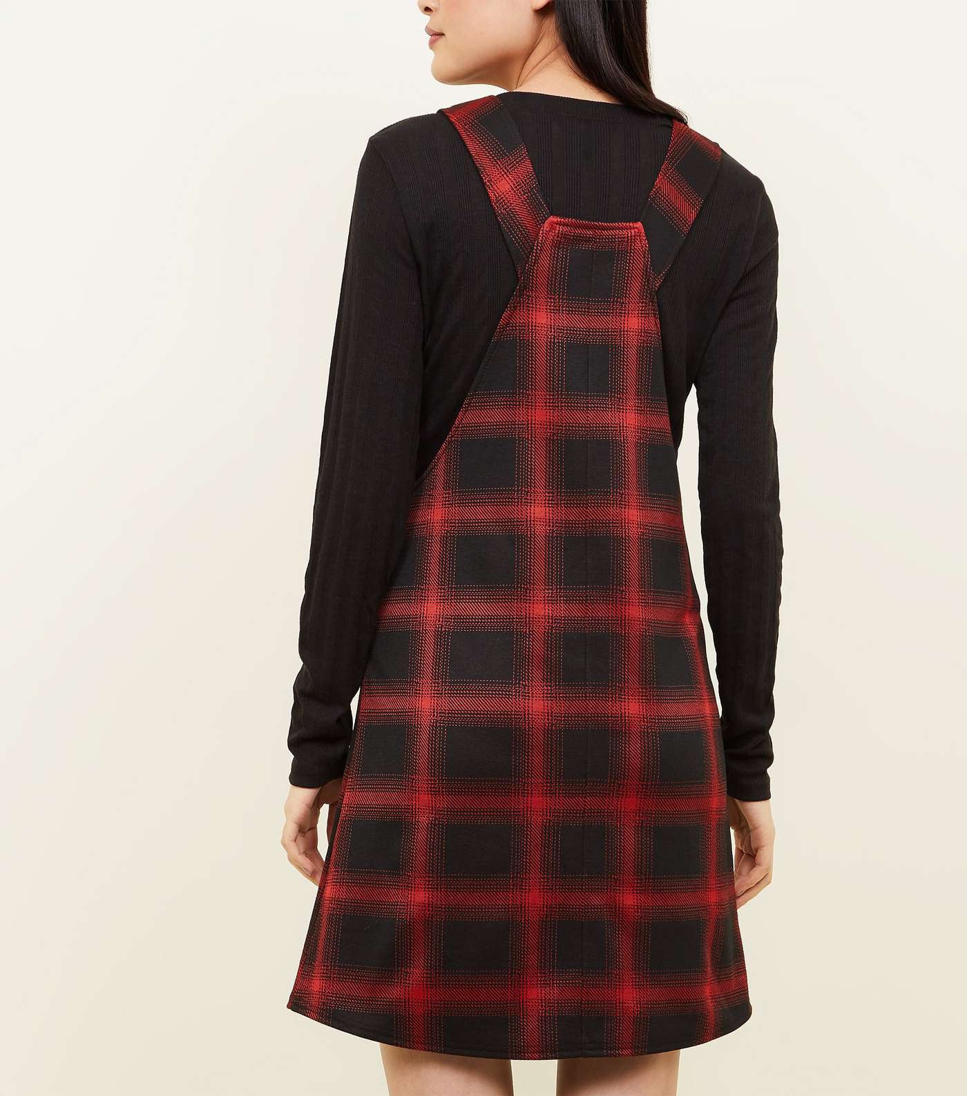 Black Check Button Side Pinafore Dress  Image 3