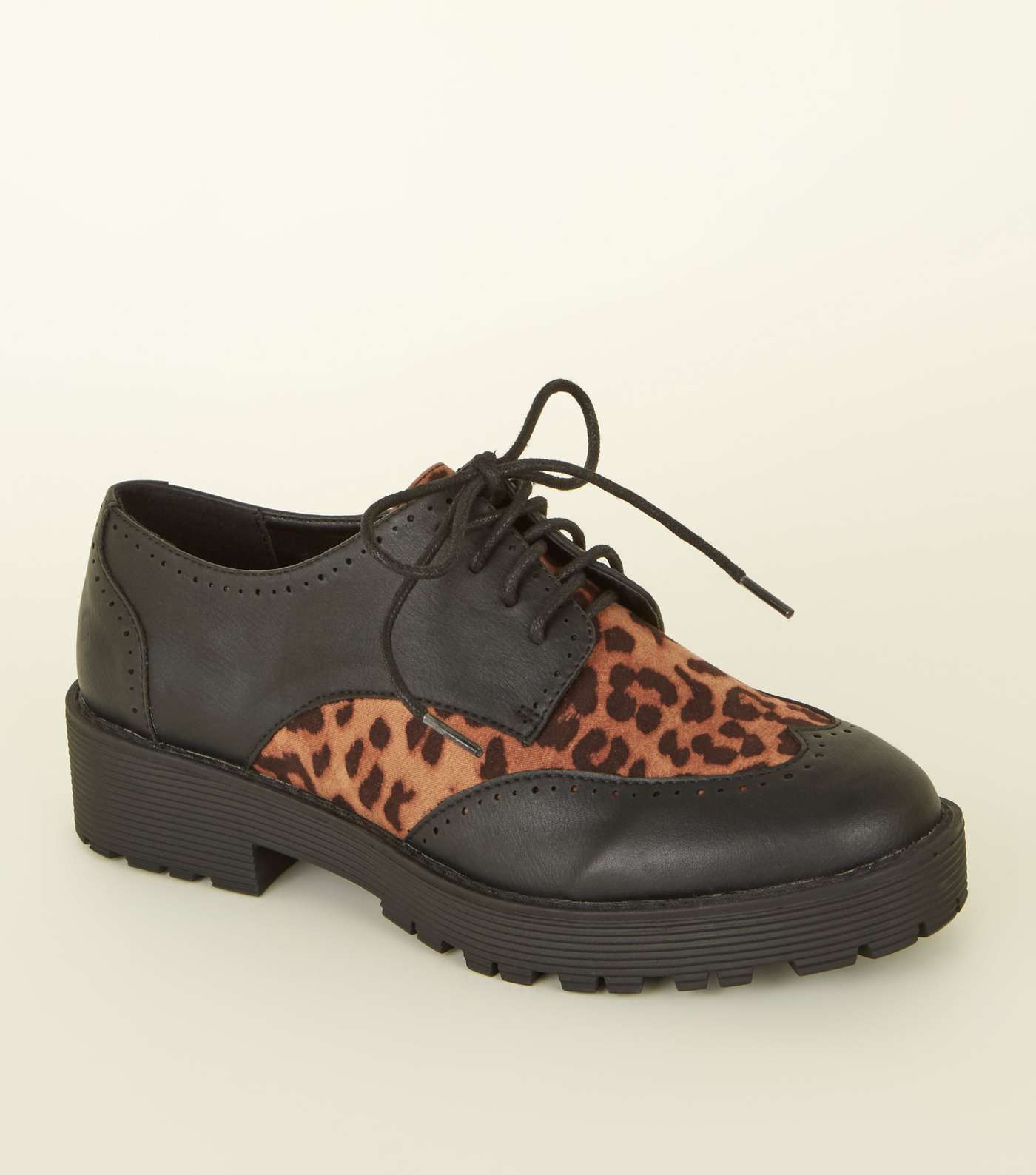 Black Leopard Print Panel Chunky Shoes 