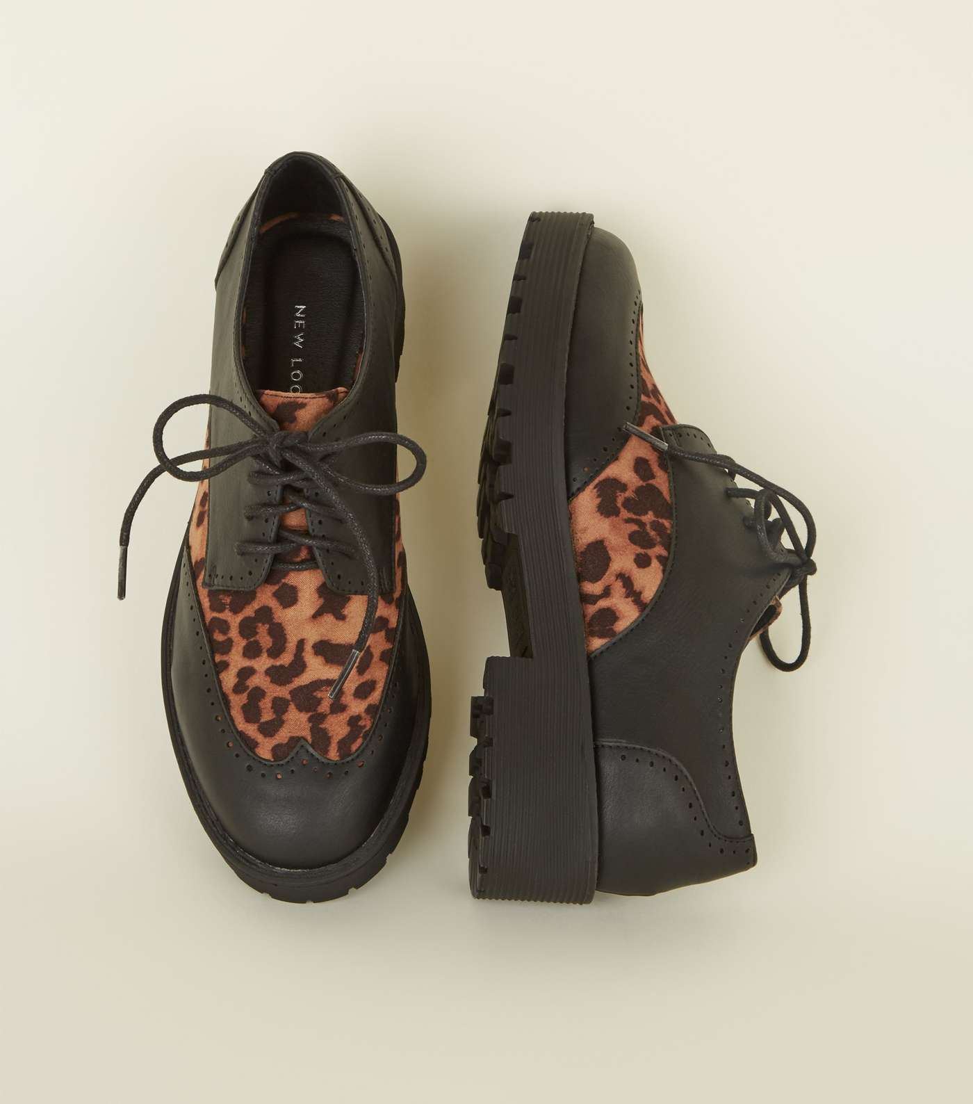 Black Leopard Print Panel Chunky Shoes  Image 3