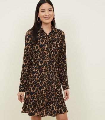 leopard print shirt dress new look