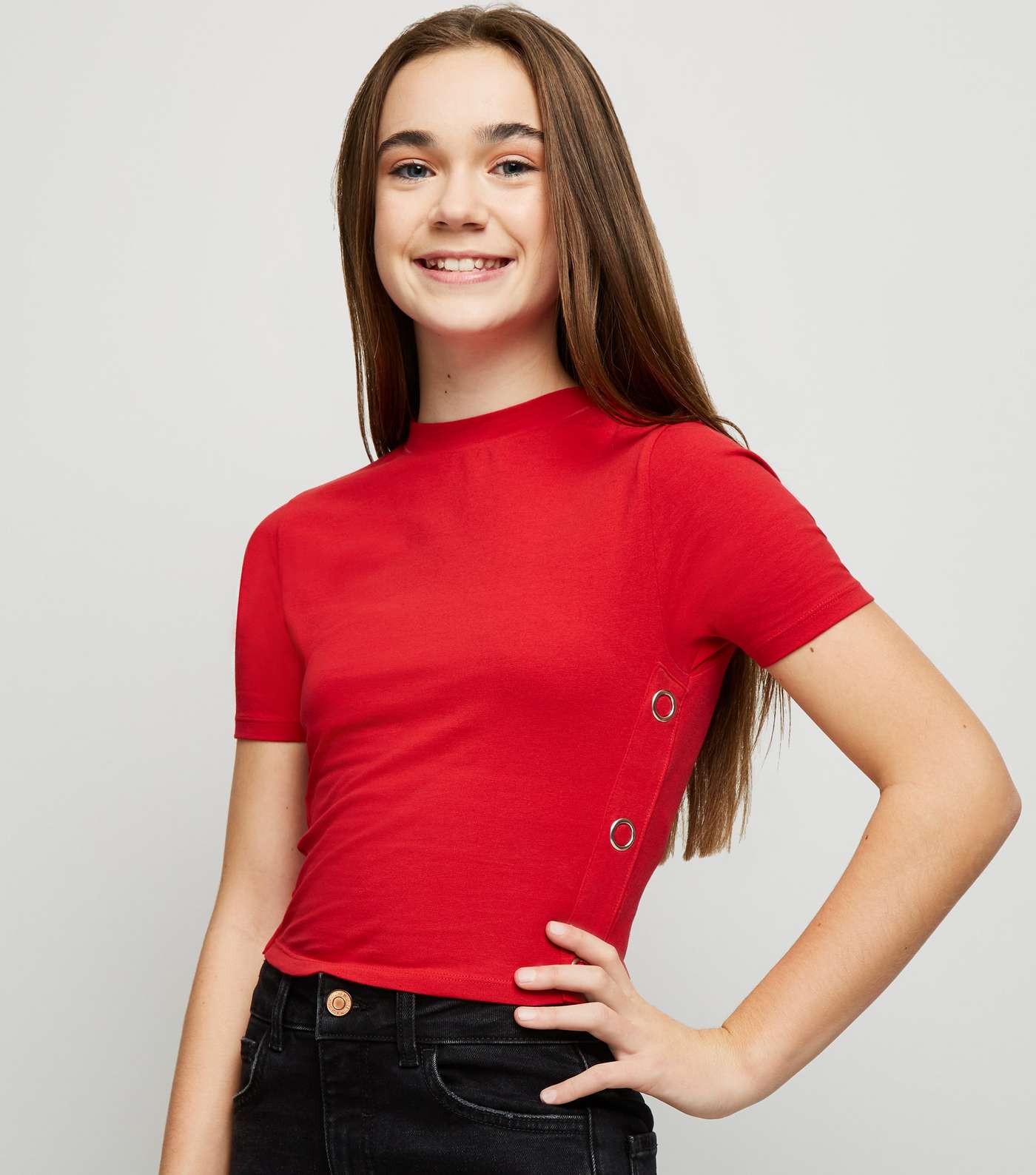 Girls Red Popper Side T-Shirt 
