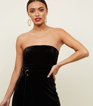 new look black velvet jumpsuit