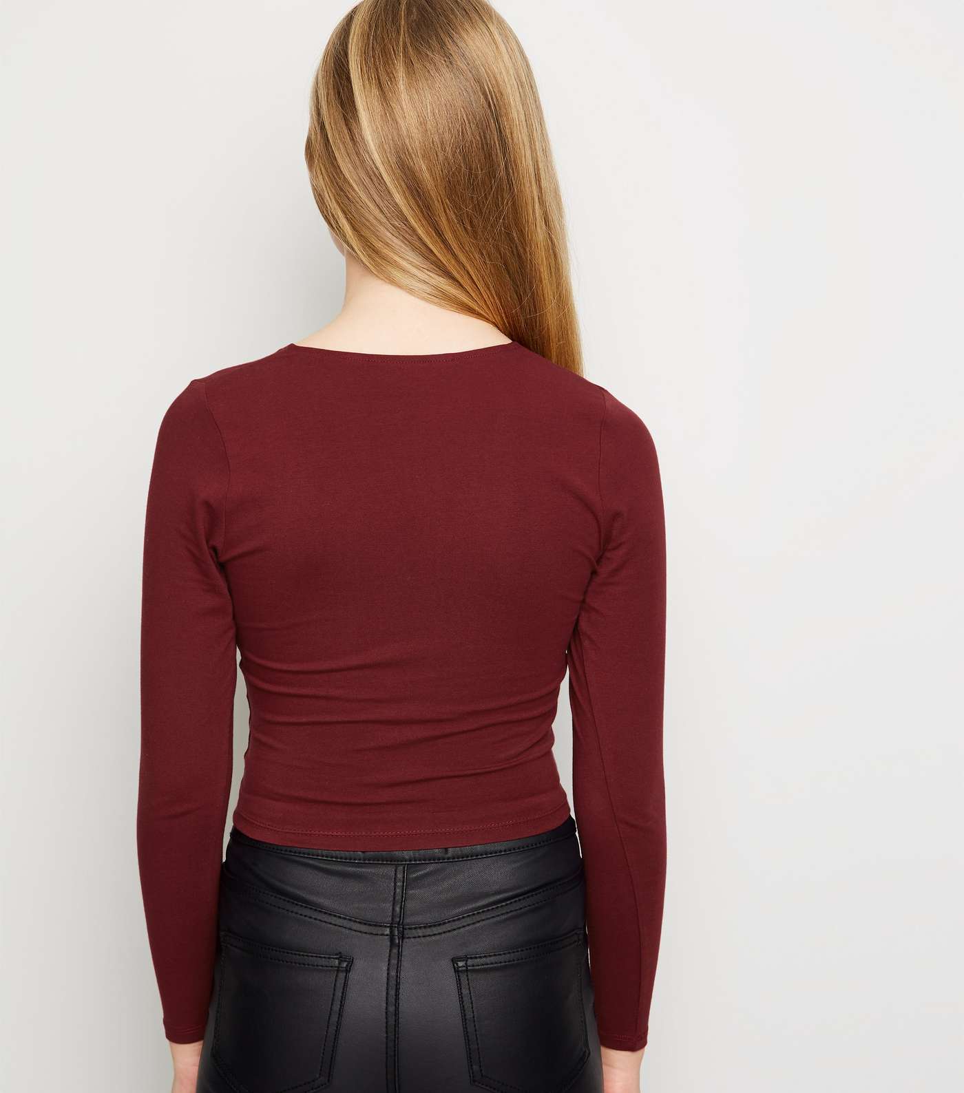 Girls Burgundy Long Sleeve Button Side Top Image 5