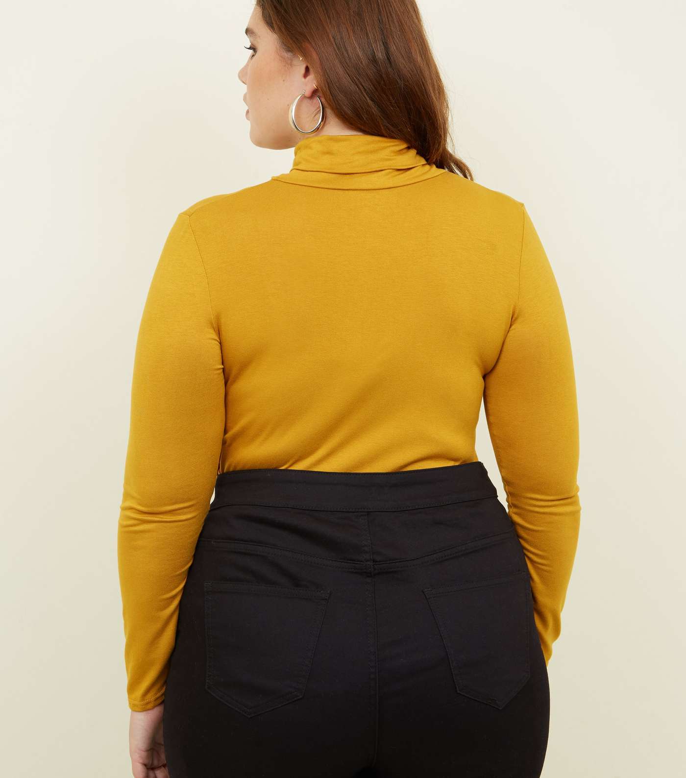 Curves Mustard Long Sleeve Roll Neck Top Image 3