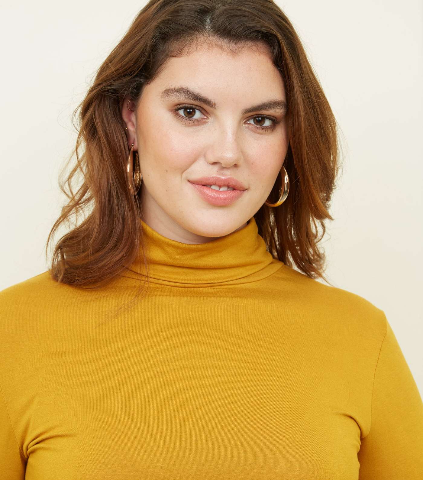 Curves Mustard Long Sleeve Roll Neck Top Image 5