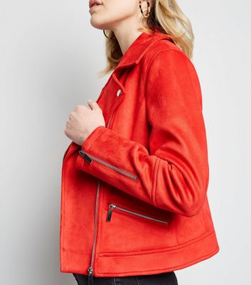 Red biker hot sale jacket suede