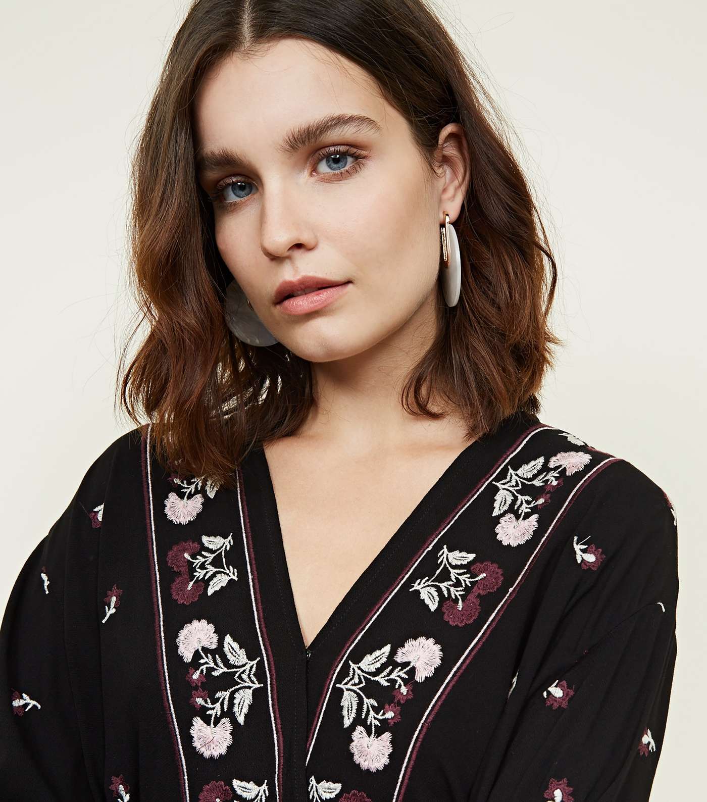 Apricot Black Floral Embroidered Wrap Top Image 5