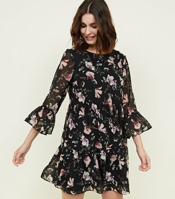 apricot black floral dress