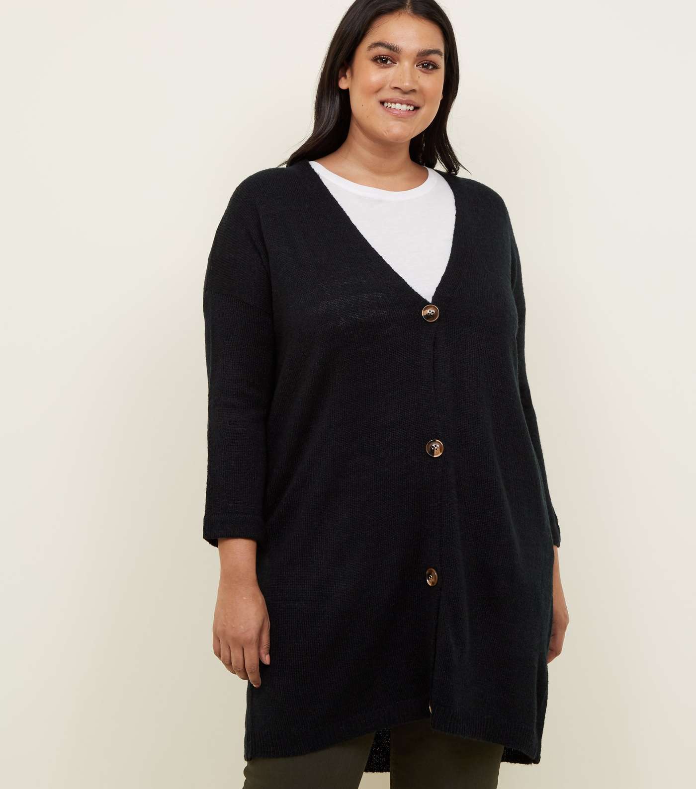 Curves Black Knitted Longline Cardigan 