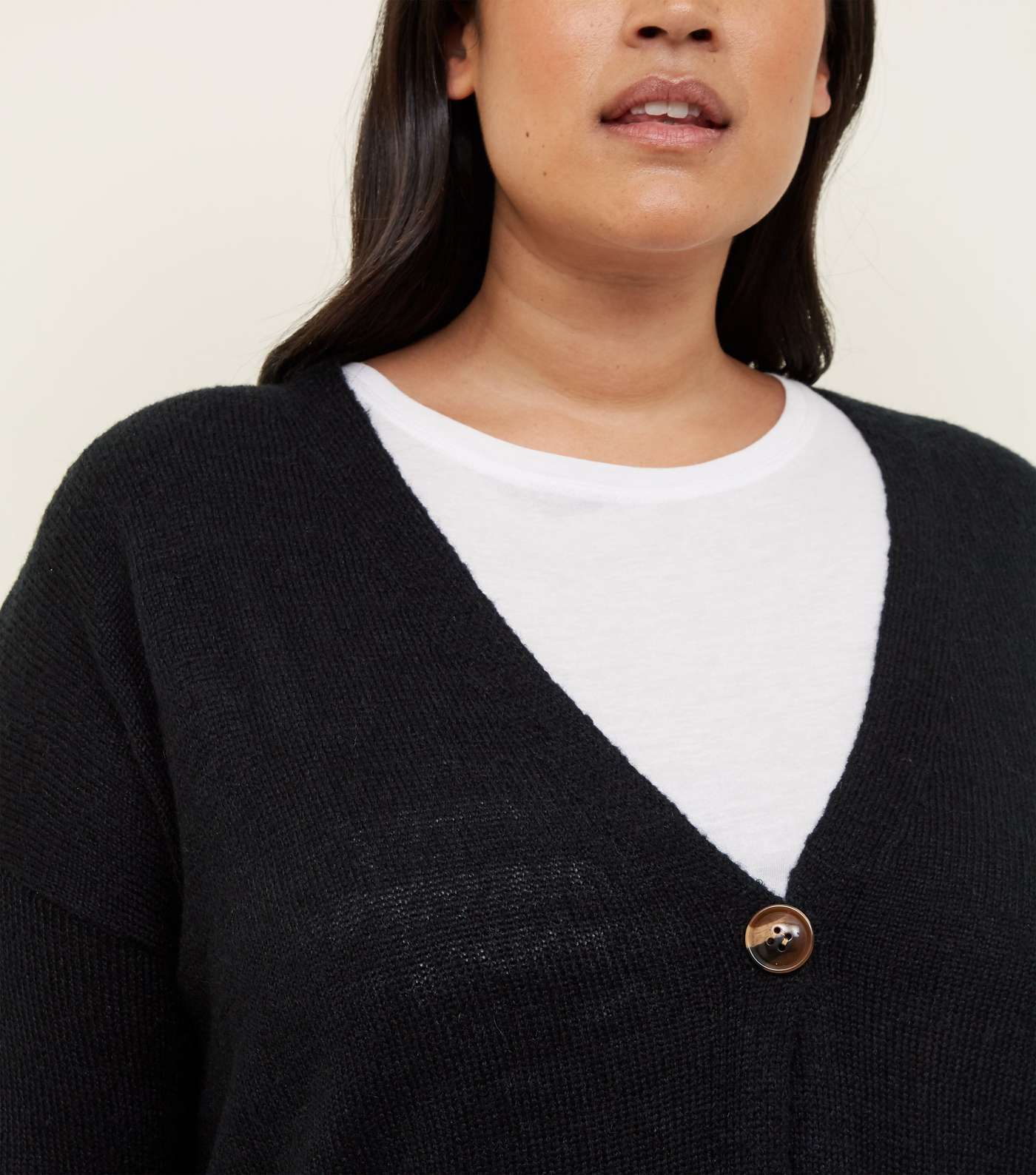 Curves Black Knitted Longline Cardigan  Image 3