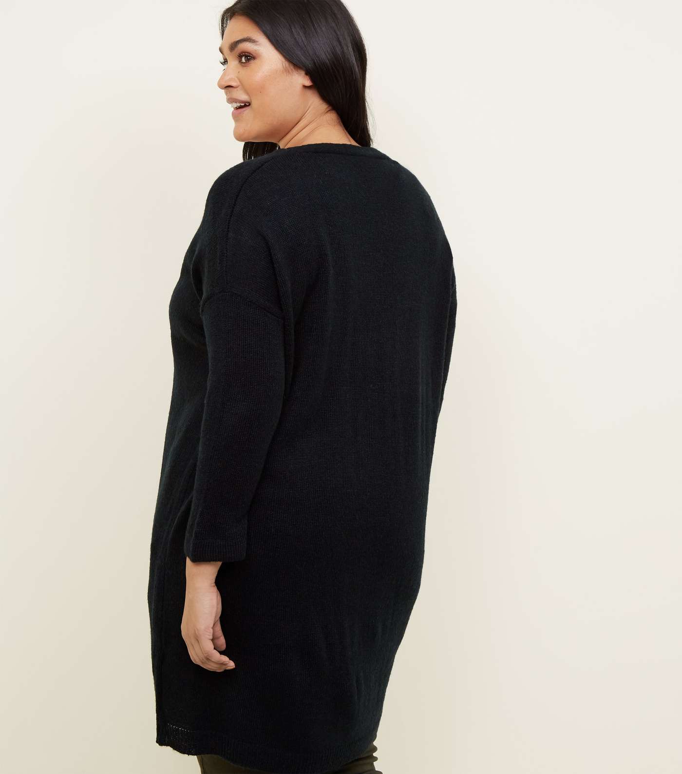 Curves Black Knitted Longline Cardigan  Image 5