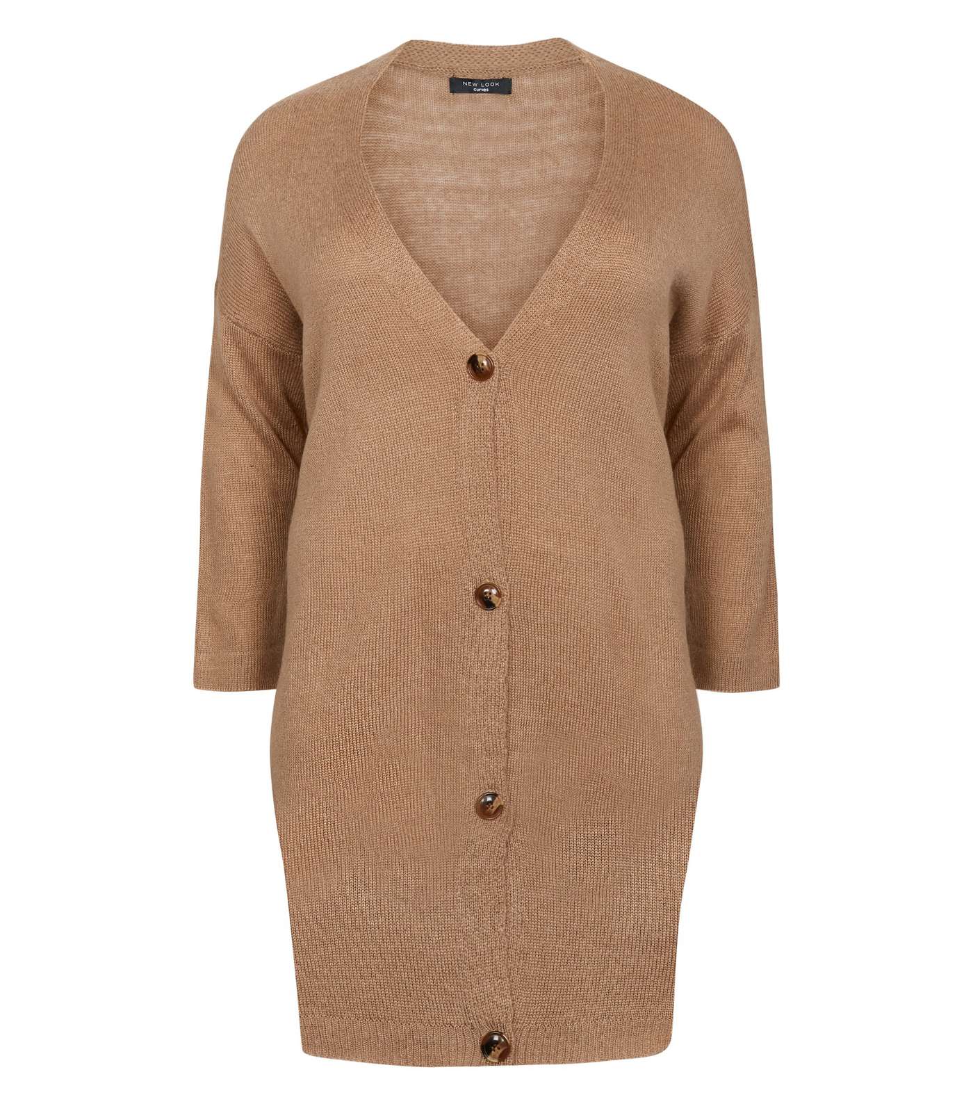 Curves Camel Knitted Longline Cardigan  Image 4