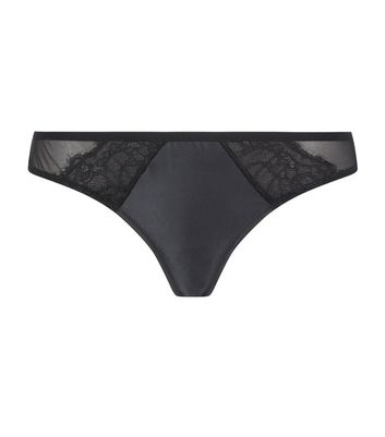 Black Floral Eyelash Lace Thong | New Look