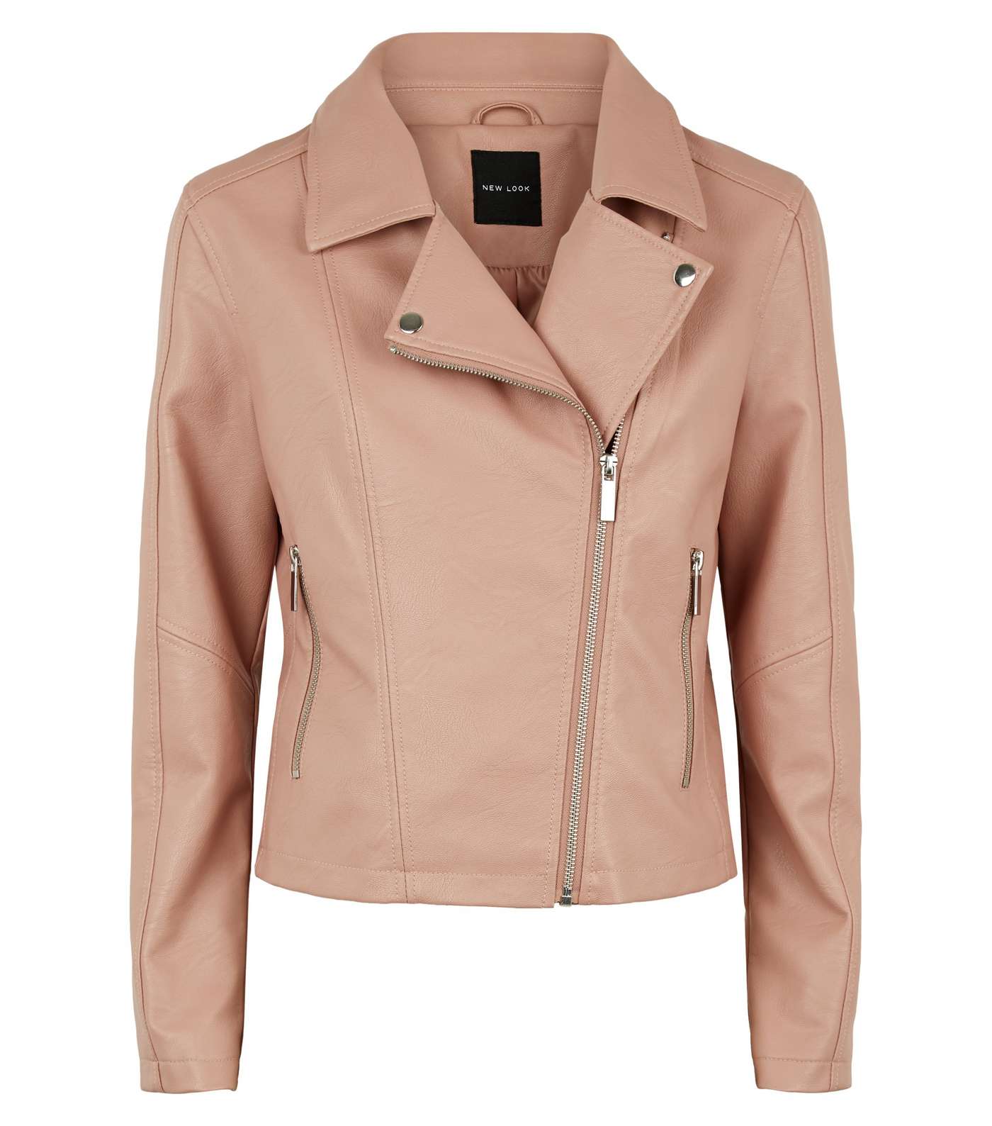 Pink Coated Leather-Look Biker Jacket  Image 4
