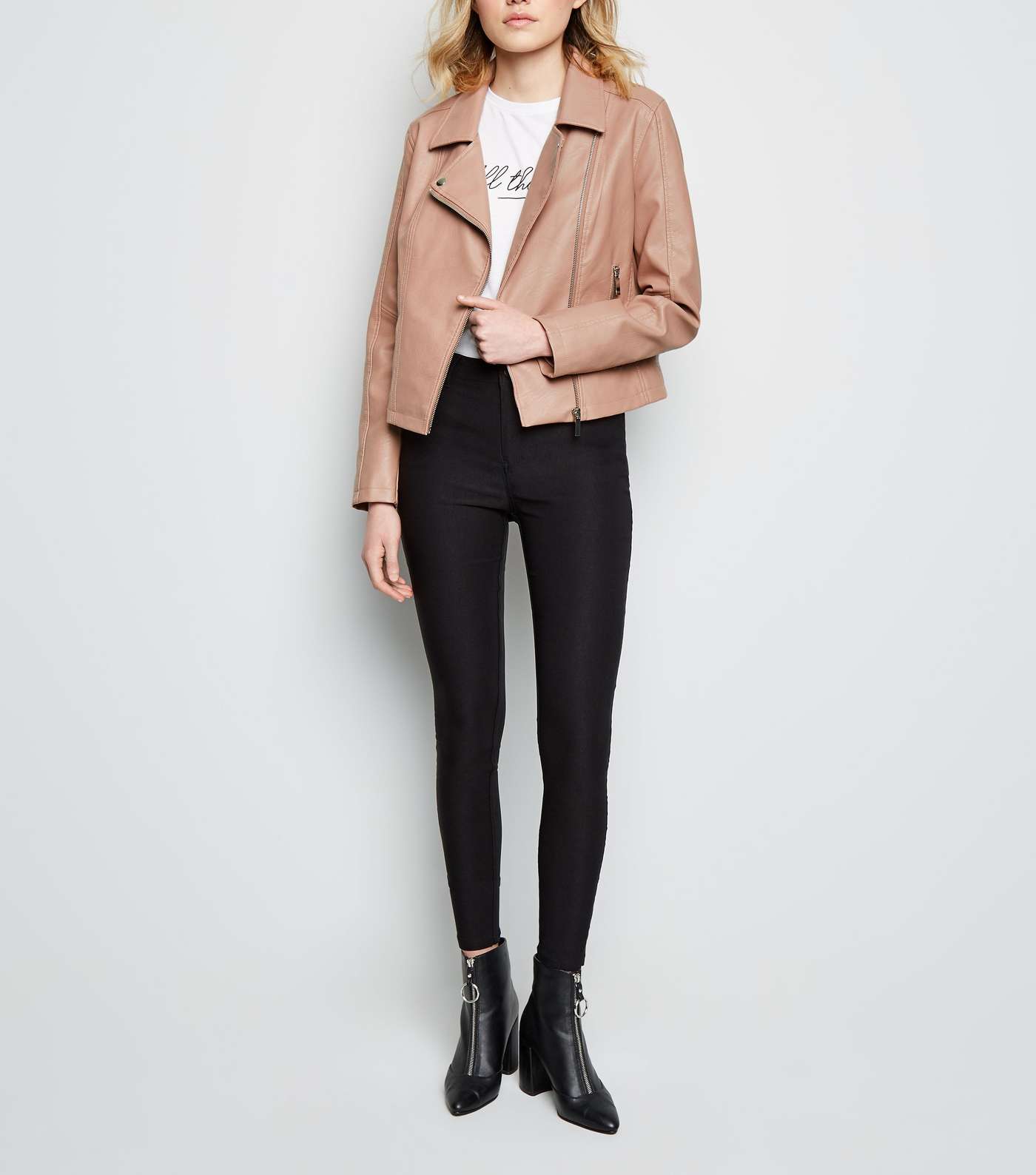 Pink Coated Leather-Look Biker Jacket  Image 2
