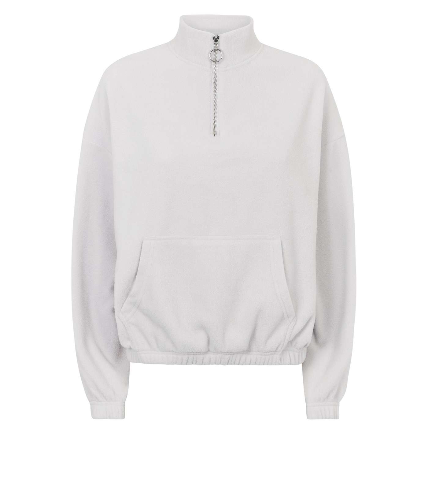 Pale Grey Zip Neck Fleece Sweatshirt Image 4