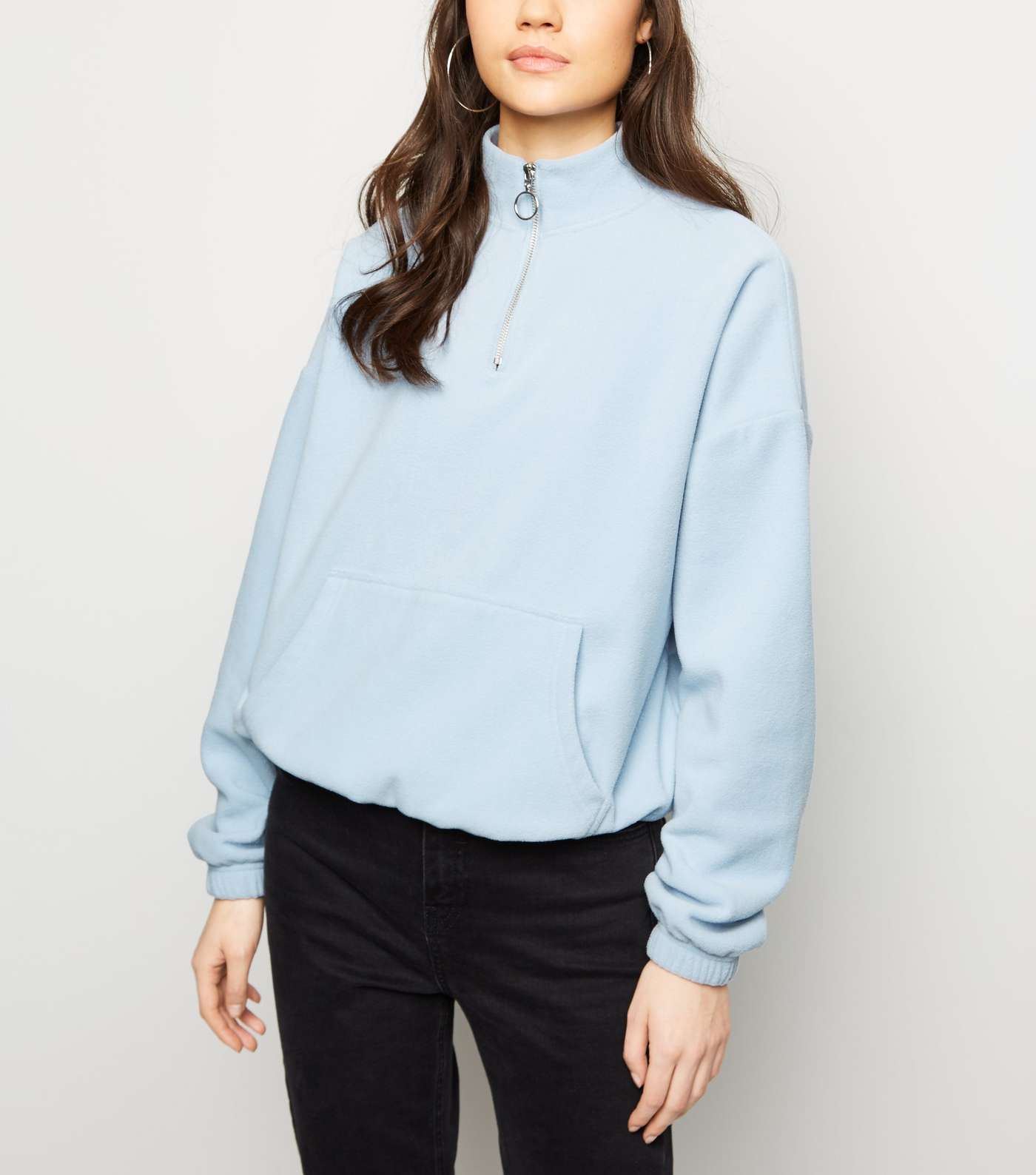 Pale Blue Zip Neck Fleece Sweatshirt