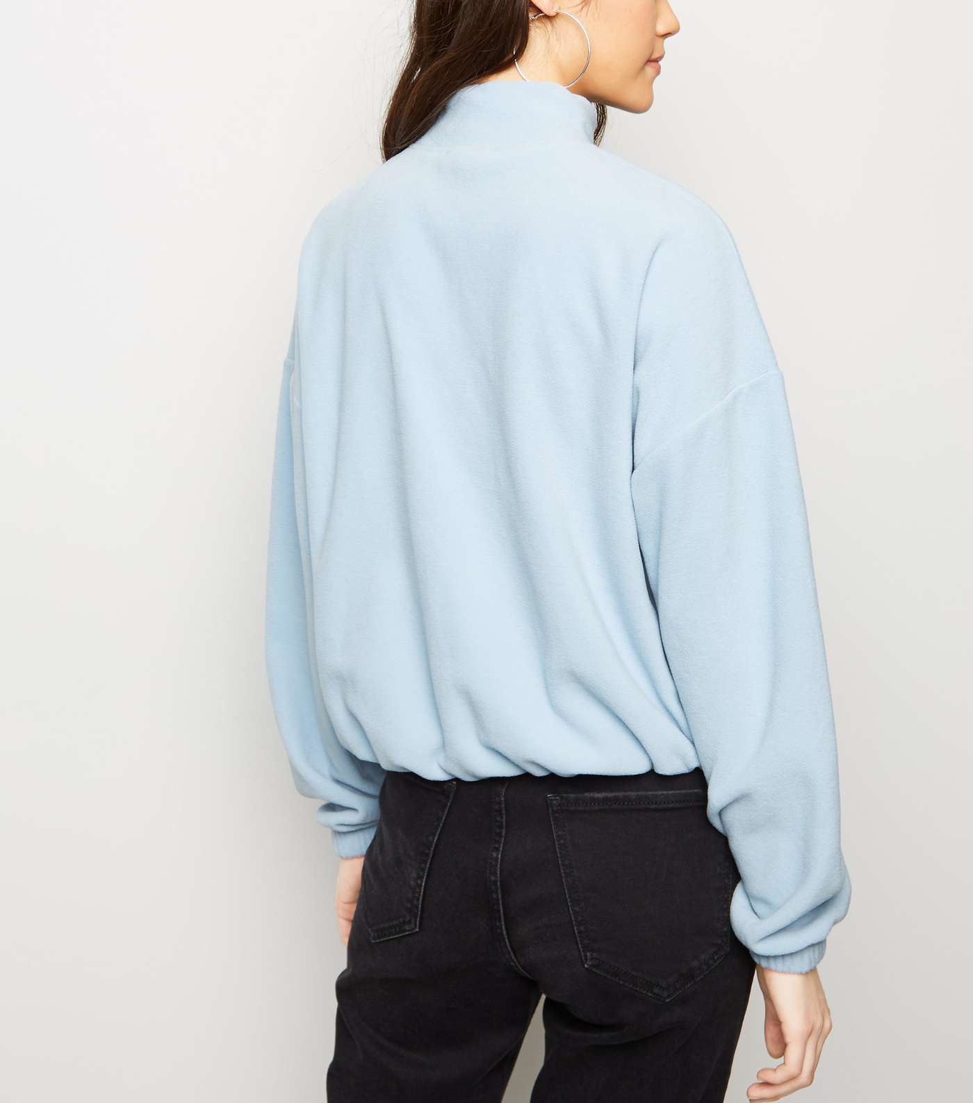 Pale Blue Zip Neck Fleece Sweatshirt Image 5