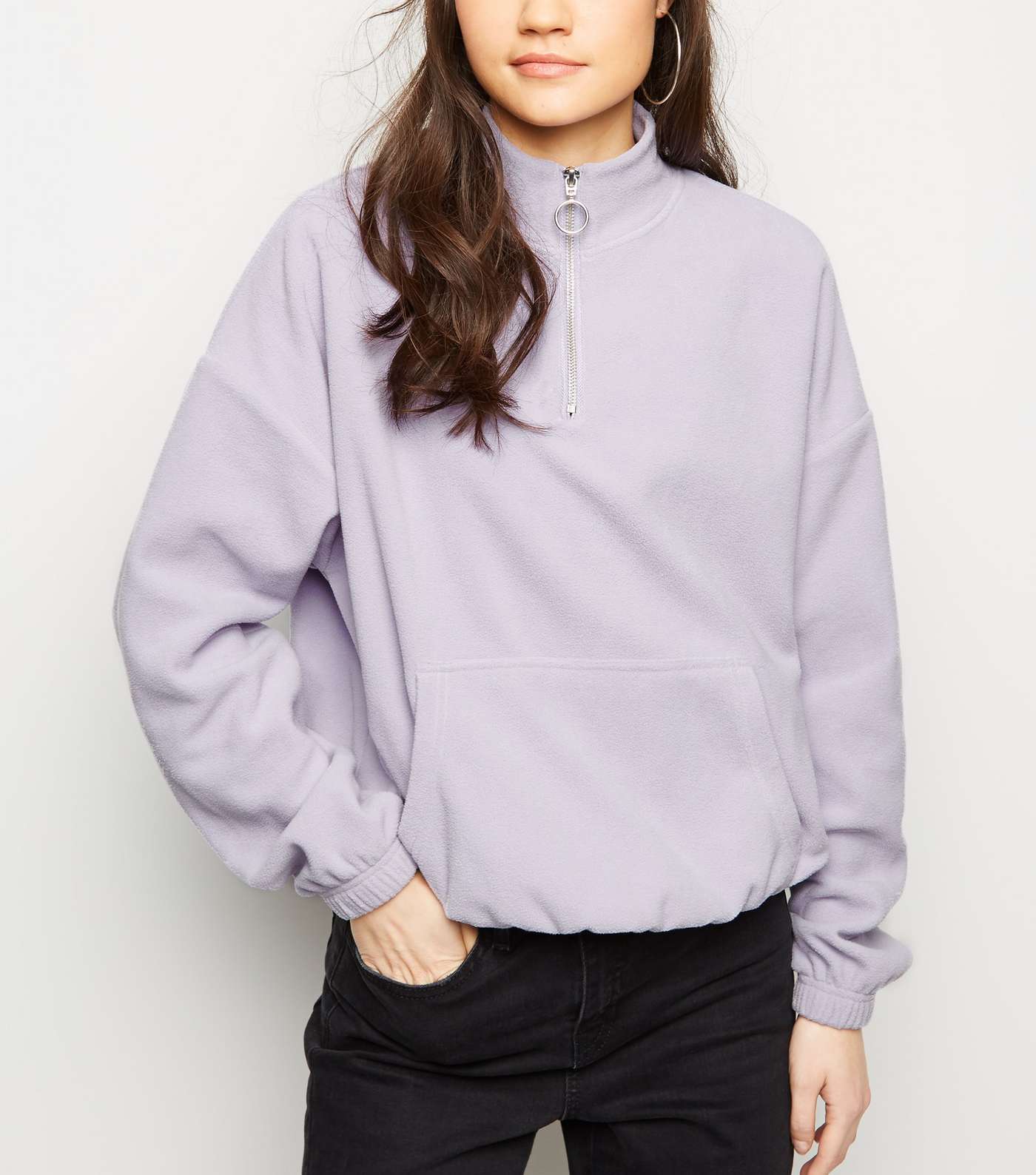 Lilac Zip Neck Fleece Sweatshirt
