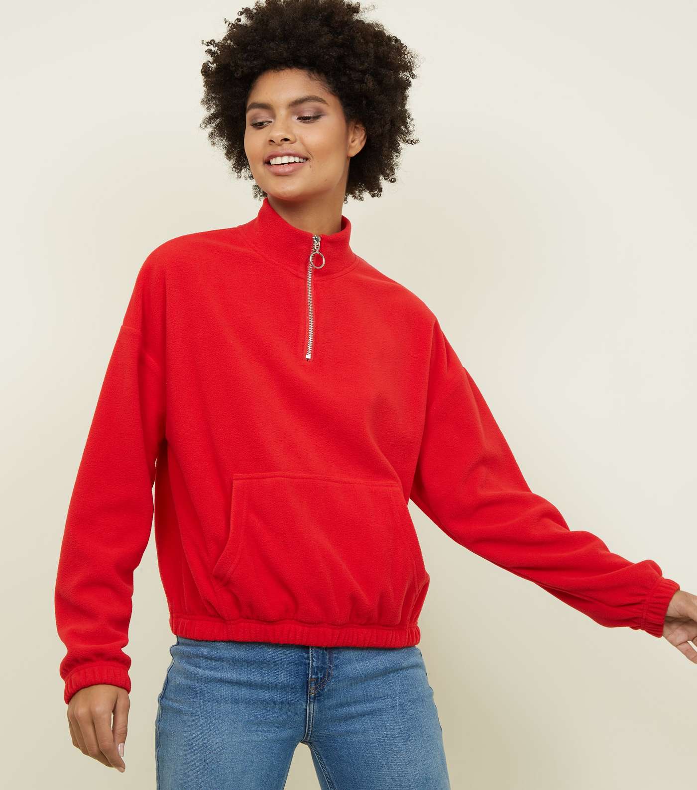 Red Zip Neck Fleece Sweatshirt