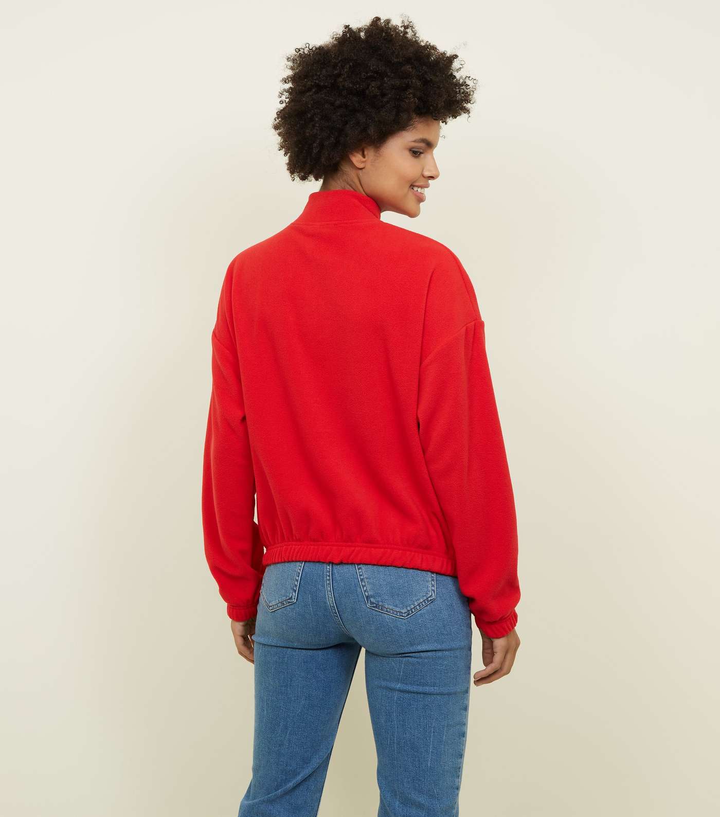 Red Zip Neck Fleece Sweatshirt Image 3