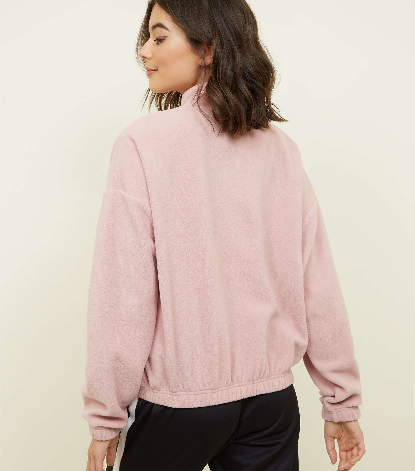 Pale Pink Zip Neck Fleece Sweatshirt Image 3