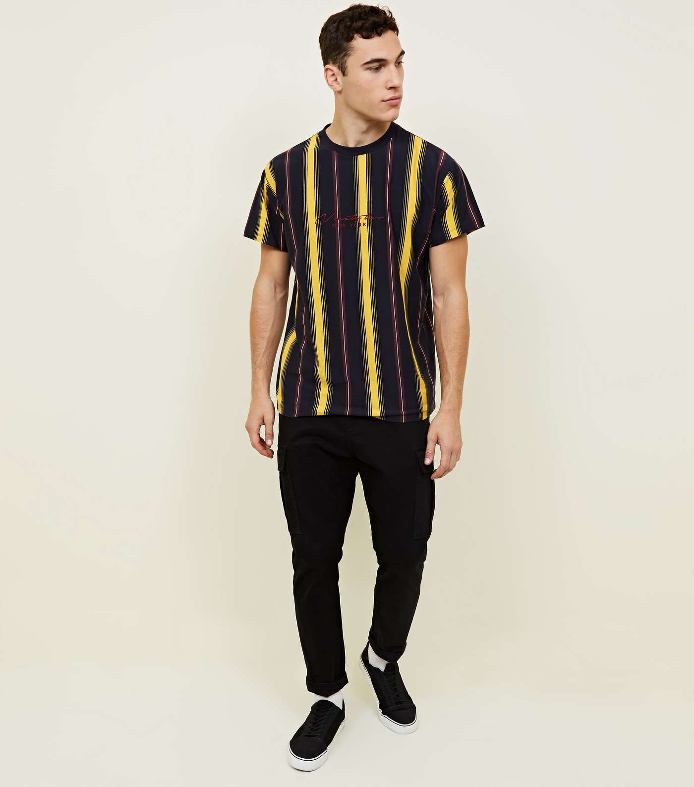 Yellow Ninety Two Embroidered Vertical Stripe T-Shirt Image 2