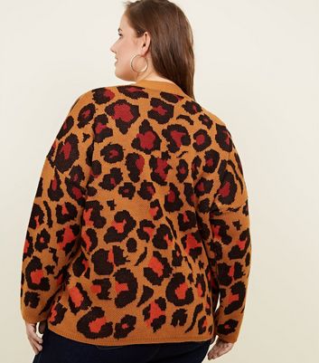 orange leopard print cardigan
