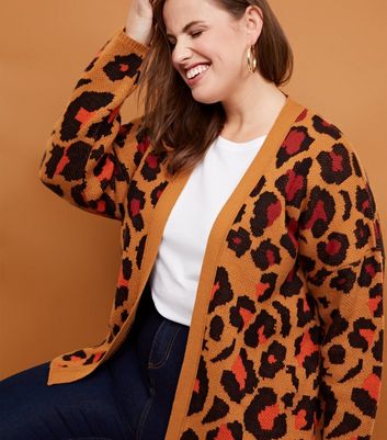 orange leopard print cardigan