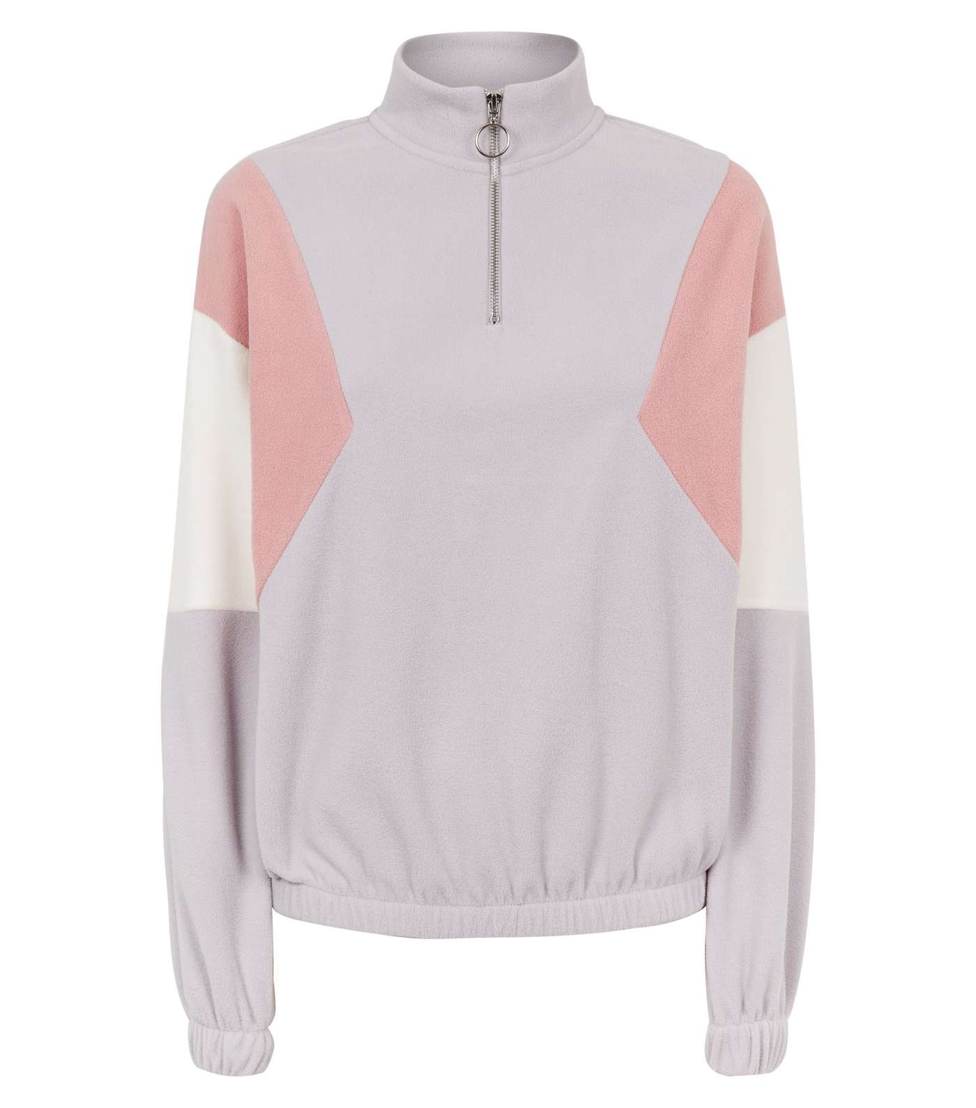 Grey Colour Block Half Zip Fleece Sweatshirt Image 4