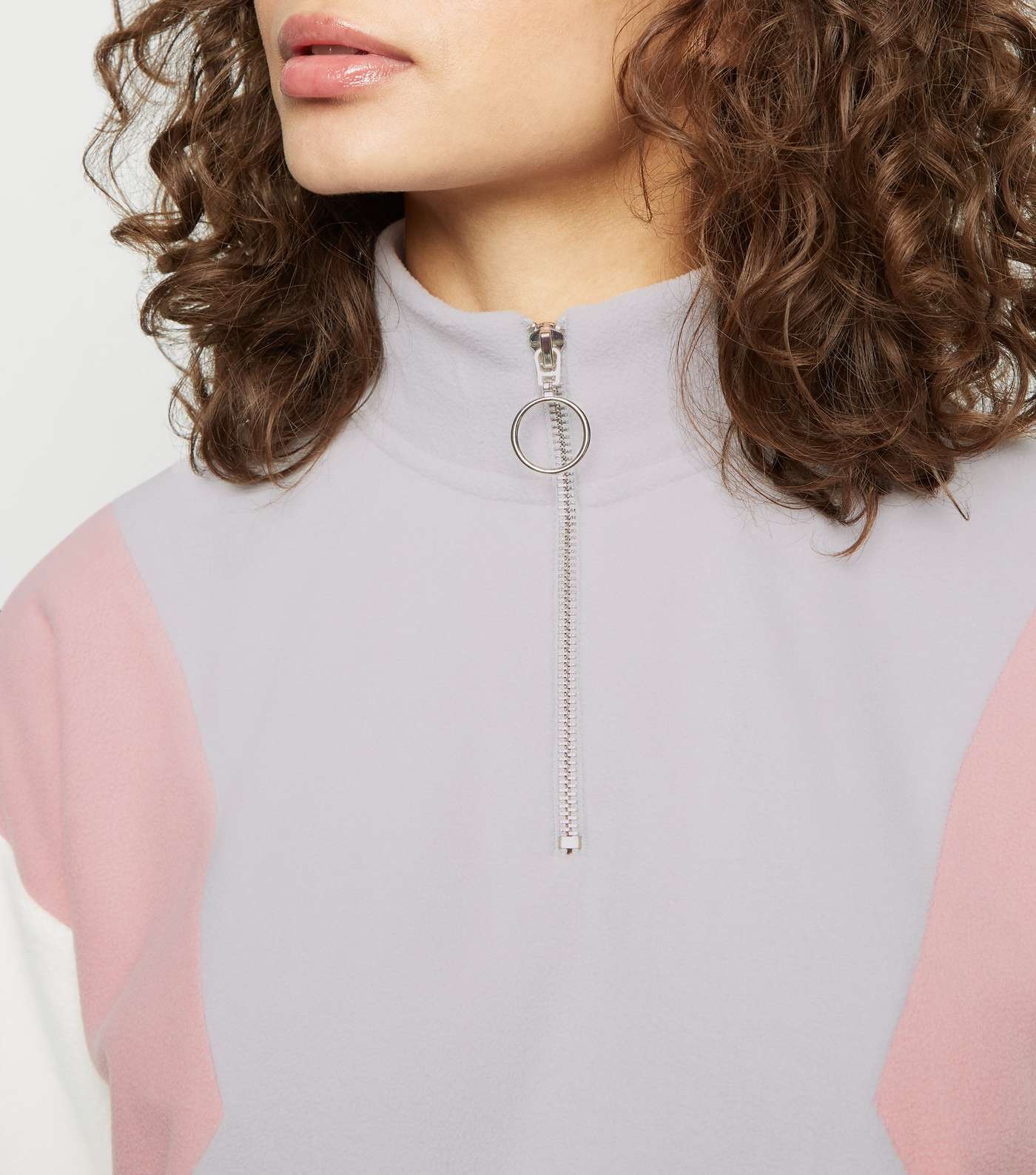 Grey Colour Block Half Zip Fleece Sweatshirt Image 2