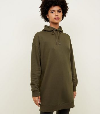 Khaki Longline Hoodie New Look