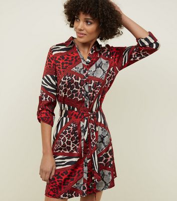 red leopard print shirt dress