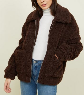 new look brown teddy coat