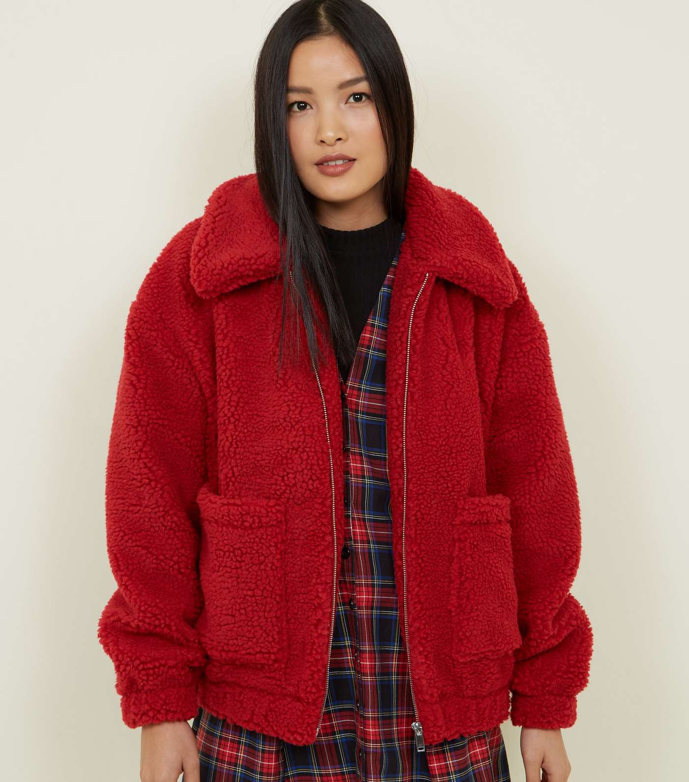 Red Teddy Borg Pocket Front Jacket 