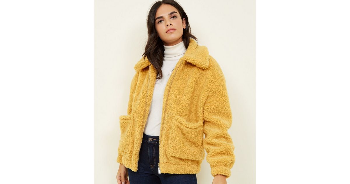 Mustard Teddy Pocket Front Jacket New Look