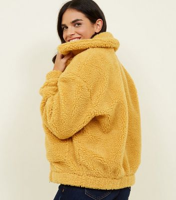 New look mustard teddy coat best sale