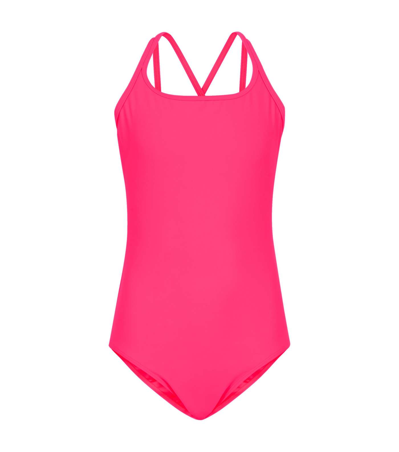 Girls Bright Pink Neon Cross Strap Back Swimsuit 