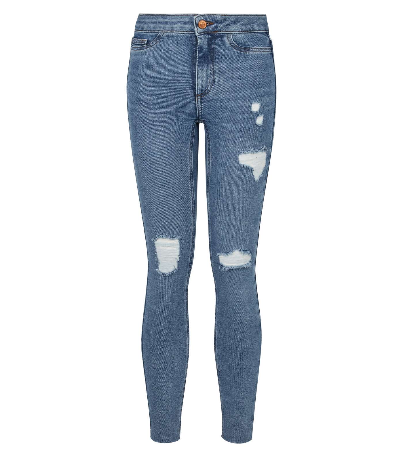 Girls Bright Blue Ripped High Rise Skinny Jeans Image 4