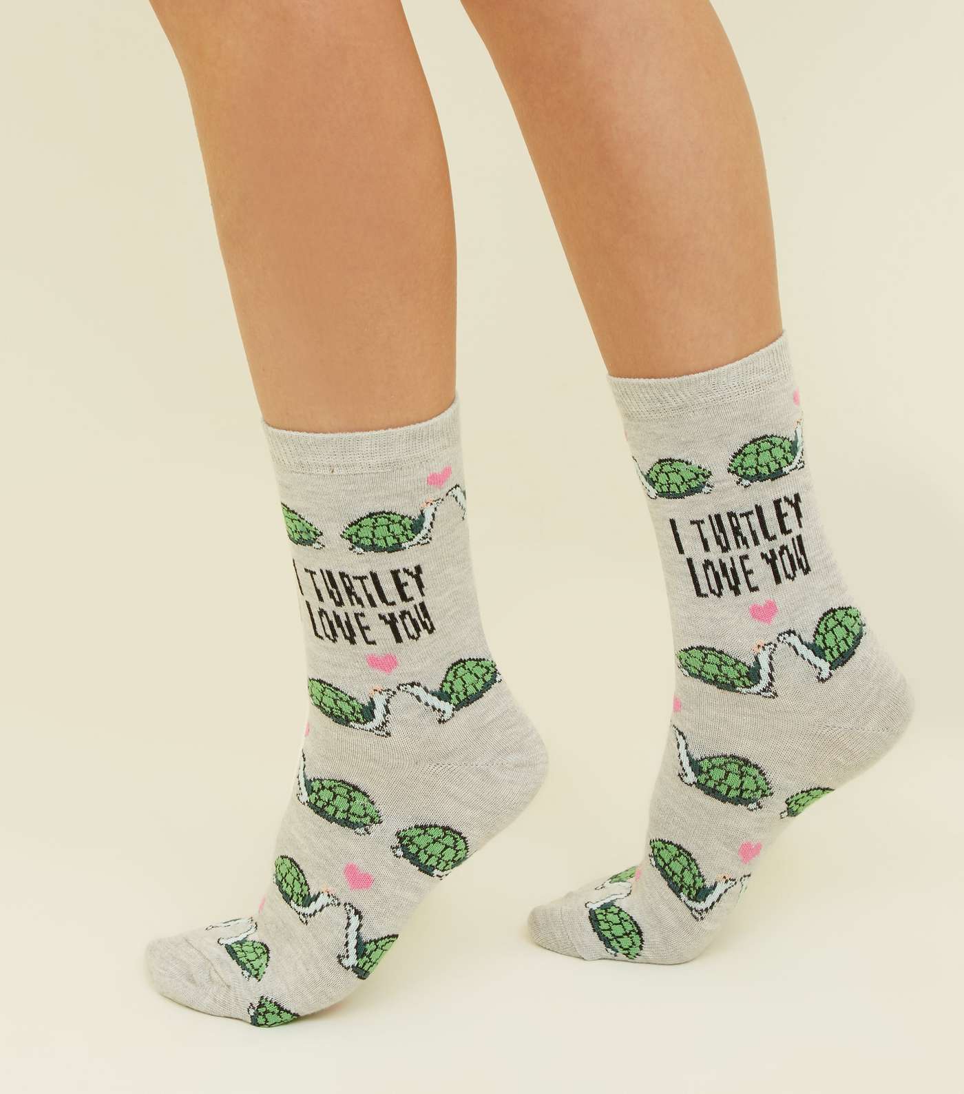 Grey I Turtley Love You Slogan Socks Image 2