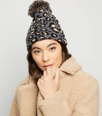 leopard print bobble hat