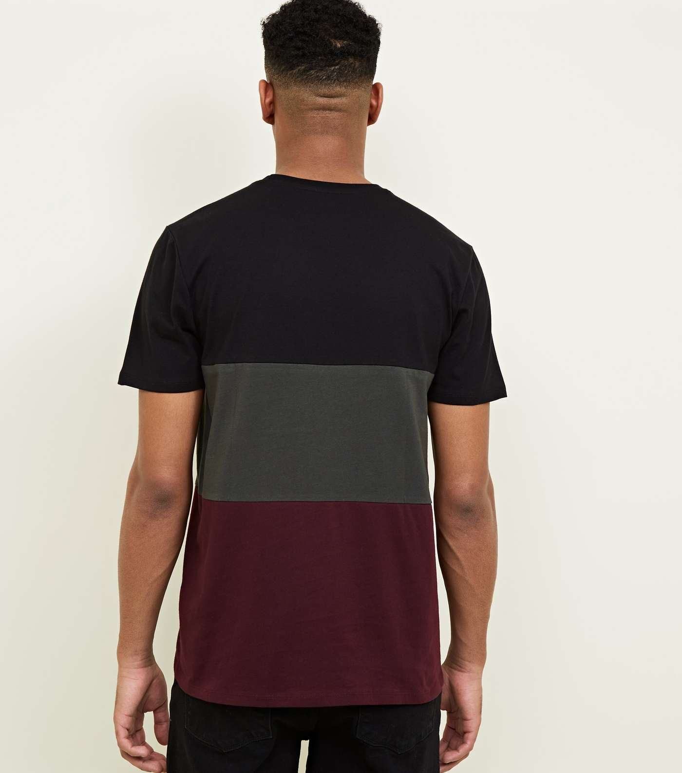 Burgundy Colour Block Parallel Embroidered T-Shirt Image 3
