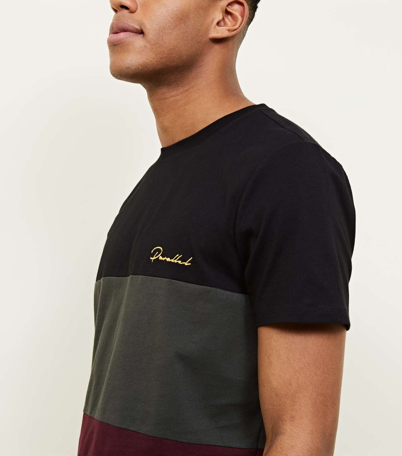 Burgundy Colour Block Parallel Embroidered T-Shirt Image 5