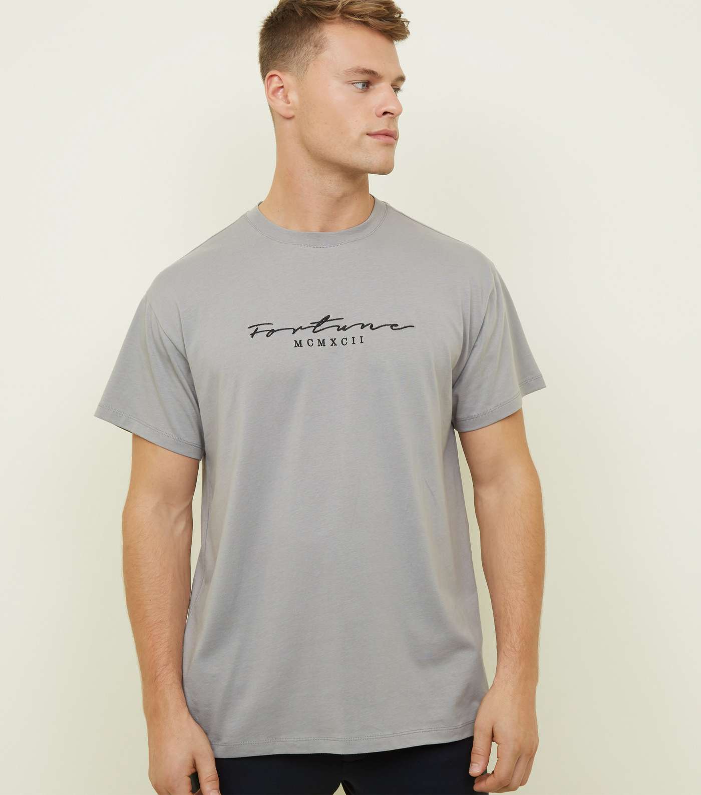 Pale Grey Fortune Embroidered Logo T-shirt