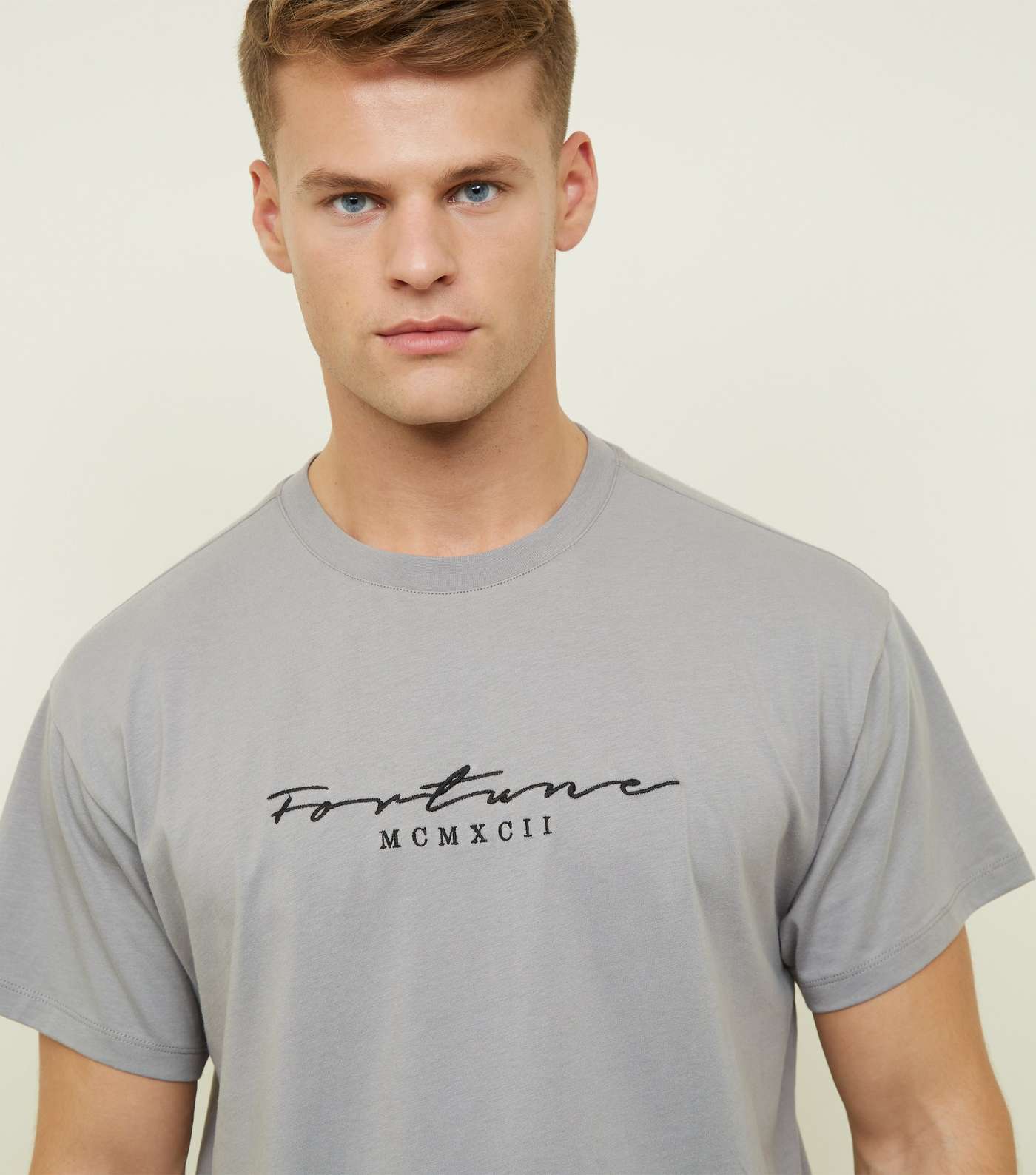 Pale Grey Fortune Embroidered Logo T-shirt Image 5